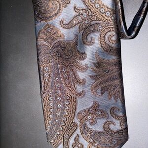 Ike Behar Tie  Gold, Brown and Blue Textured Paisley